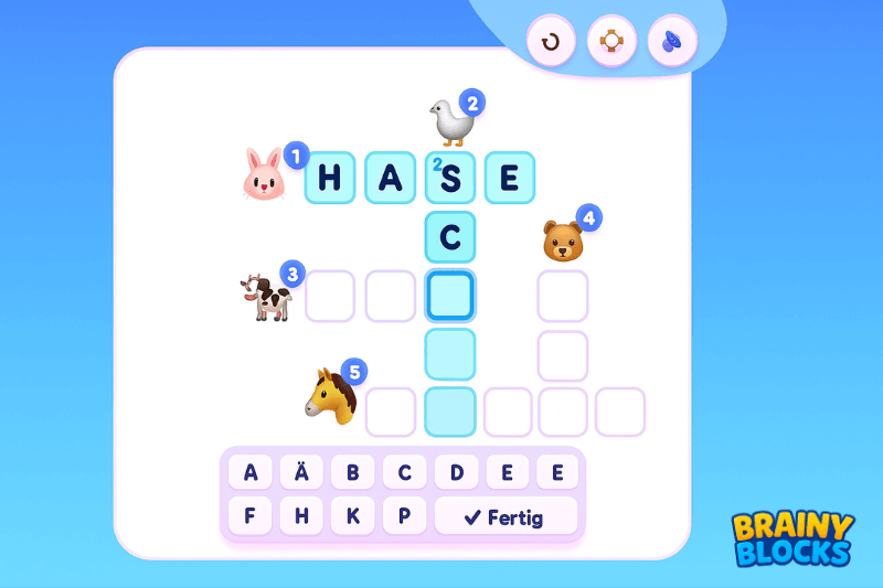 Kreuzworträtsel für Kinder mit BrainyBlocks