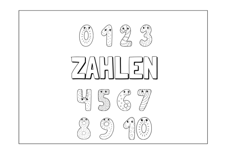 Zahlen 1–10 zum Ausmalen