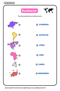 Arbetsblad med kontinenter