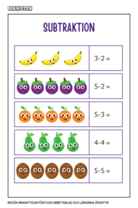 arbetsblad subtraktion
