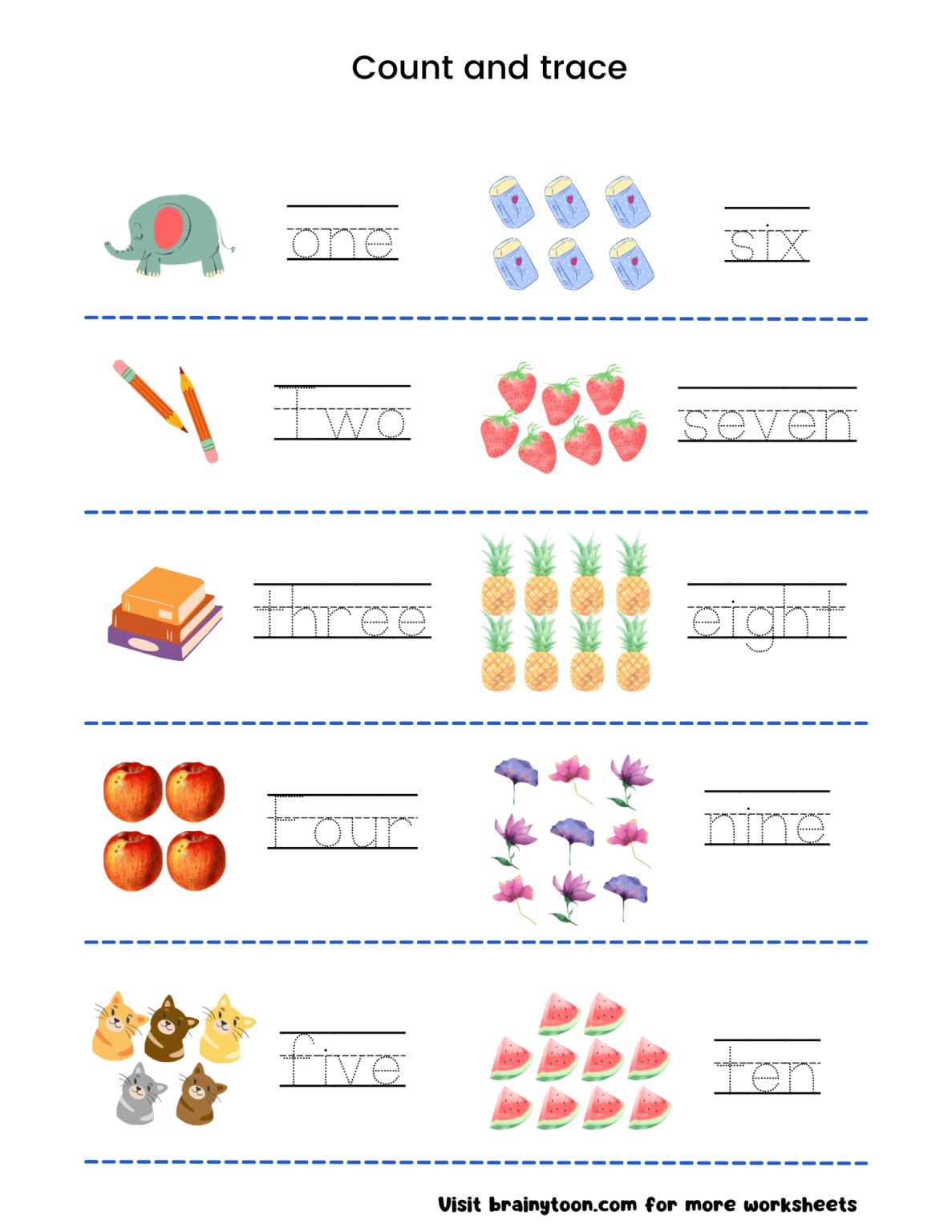 Counting and tracing numbers worksheet for preschool
