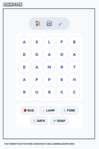 Word search printable for kindergarten